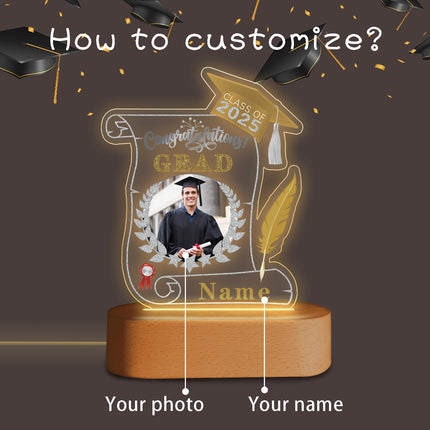 UUBAO Personalized Night Light Class of 2025 Graduation Gift for Junior High School College Teachers and Classmates(Champagne)