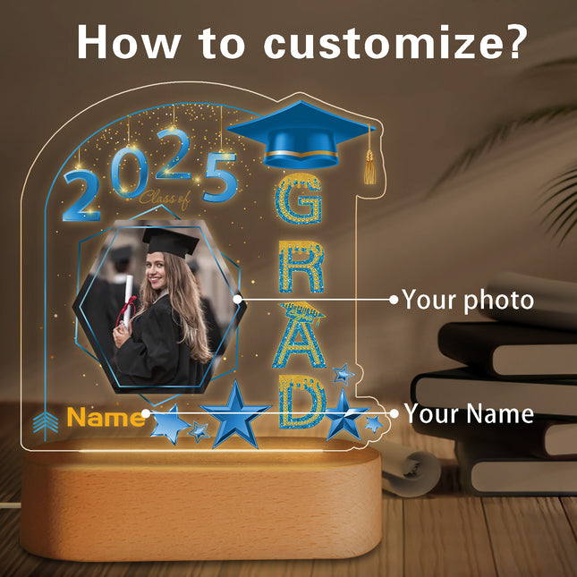 UUBAO Graduation Gifts Personalized Night Light Class of 2025 Custom Photo Name Gifts for Him Her Gifts for College, High School (Sky Blue)