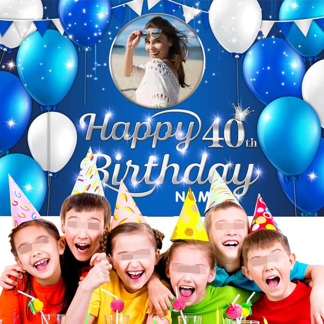 UUBAO Custom Navy Blue Theme Birthday Banner for Party Happy Birthday Backdrop Decoration Personalized with Name and Photo