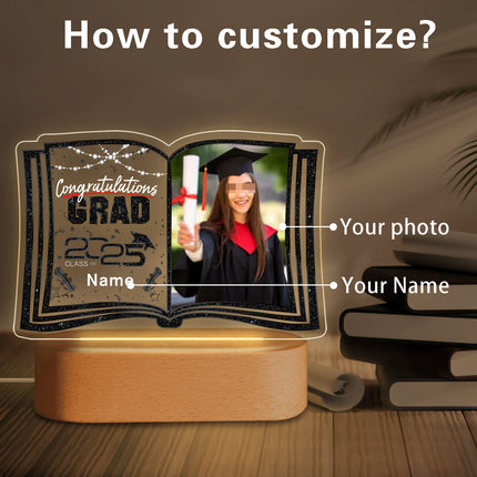 UUBAO Custom Night Light with Photo Name 2025 Personalized Graduation Led Lamp for Women Man Gifts for College High School (Black)