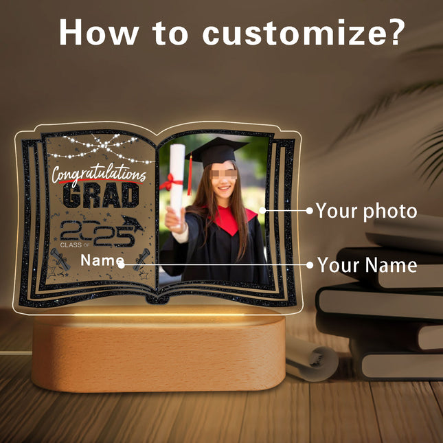 UUBAO Custom Night Light with Photo Name 2025 Personalized Graduation Led Lamp for Women Man Gifts for College High School (Black)