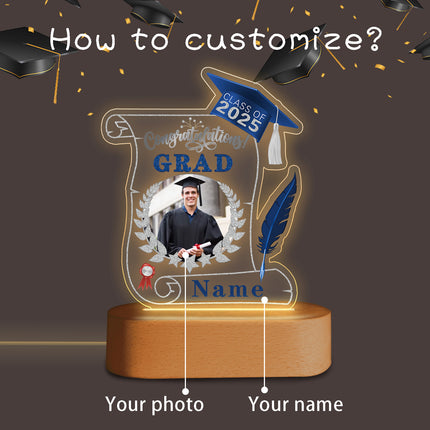 UUBAO Personalized Night Light Class of 2025 Graduation Gift for Junior High School College Teachers and Classmates(Blue and Silver)