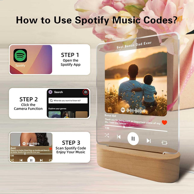 UUBAO Customized Acrylic LED Night Light Lamp Personalized Father's Day Gifts Custom Photo for Bonus Dad