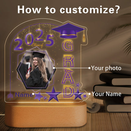 UUBAO Graduation Gifts Personalized Night Light Class of 2025 Custom Photo Name Gifts for Him Her Gifts for College, High School (Purple)