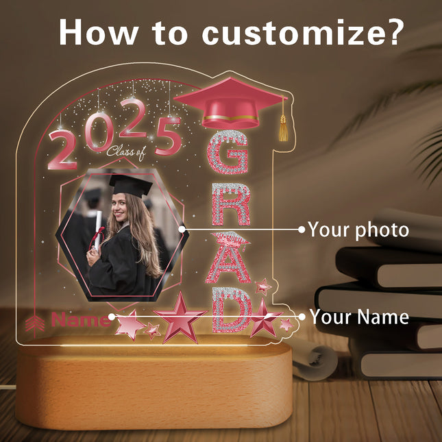 UUBAO Graduation Gifts Personalized Night Light Class of 2025 Custom Photo Name Gifts for Him Her Gifts for College, High School (Pink)