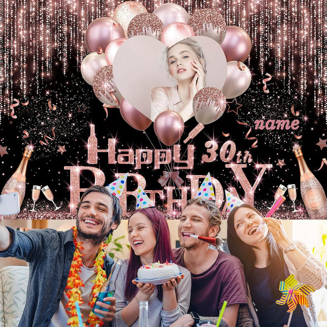 UUBAO Custom Rose Gold Happy Birthday Banner Backdrop Birthday Decorations Party Supplies for Girl Women