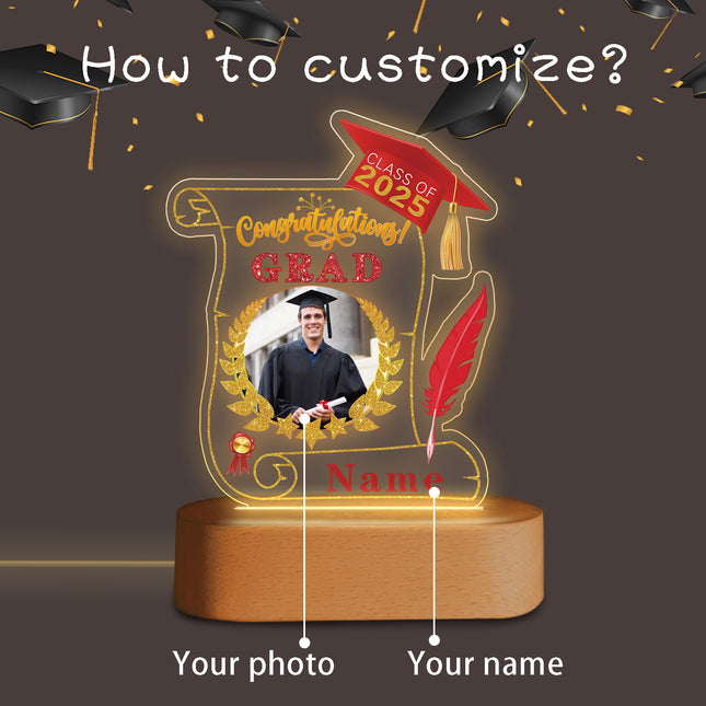 UUBAO Personalized Night Light Class of 2025 Graduation Gift for Junior High School College Teachers and Classmates(Red)