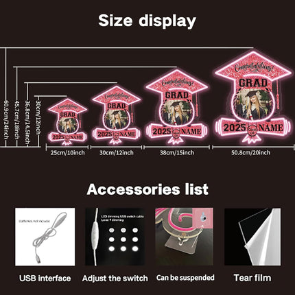 UUBAO Custom Graduation Gift LED Neon Signs Class of 2025 Personalized Photo Congrats Grad USB Powered (Pink)