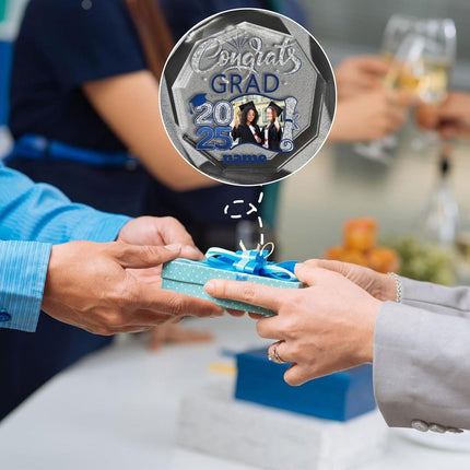 UUBAO Personalized Graduation Gift Class of 2025 Desk Paperweight Farewell Memorial Decorative Signs Plaques with Photo (Blue and Silver)