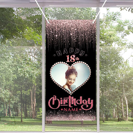 UUBAO Custom Happy Birthday Door Banner Backdrop Birthday Decorations Party Supplies for Women Men(Pink)