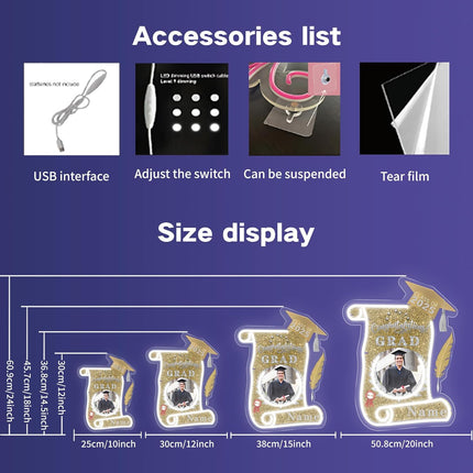 UUBAO Custom Graduation Gift LED Neon Signs Class of 2025 Personalized Photo Congrats Grad USB Powered (Champagne)