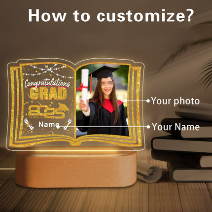 UUBAO Custom Night Light with Photo Name 2025 Personalized Graduation Led Lamp for Women Man Gifts for College High School (Yellow)