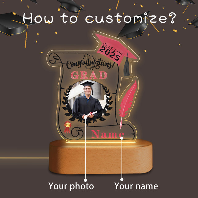 UUBAO Personalized Night Light Class of 2025 Graduation Gift for Junior High School College Teachers and Classmates(Pink)