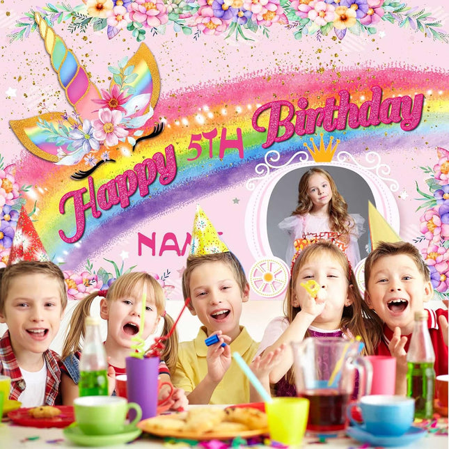 UUBAO Custom Unicorn Rainbow Happy Birthday Party Decorations Supplies Personalized Unicorn Rainbow Birthday Backdrop Banner