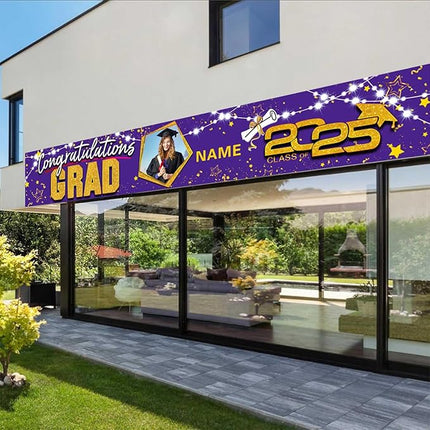 UUBAO Custom Graduation Party Decorations 2025 Personalization Congrats Grad Banner Graduation Backdrop(Purple and Gold)