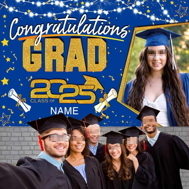 UUBAO Custom Graduation Party Decorations Personalization Banner Class of 2025 Backdrop (Blue and Gold)