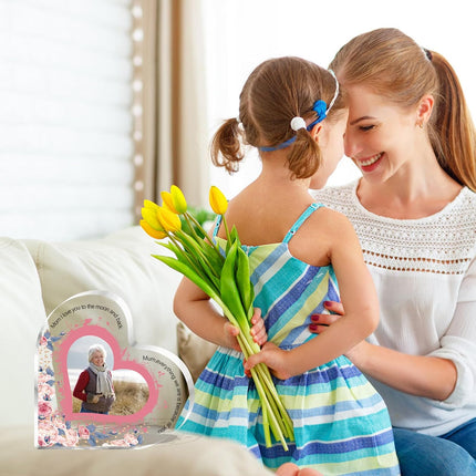 UUBAO Custom Mother’s Day Personalized Acrylic Plaque with Photos Name Gifts for Mom (Heart Flower)