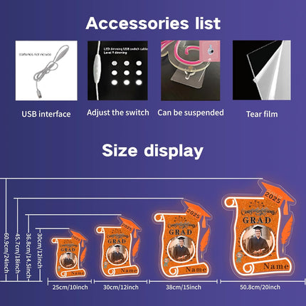 UUBAO Custom Graduation Gift LED Neon Signs Class of 2025 Personalized Photo Congrats Grad USB Powered (Orange)