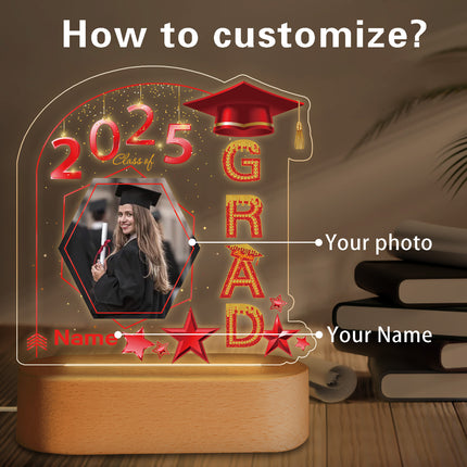 UUBAO Graduation Gifts Personalized Night Light Class of 2025 Custom Photo Name Gifts for Him Her Gifts for College, High School (Red)