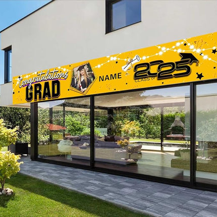 UUBAO Custom Graduation Party Decorations 2025 Personalization Congrats Grad Banner Graduation Backdrop(Yellow)