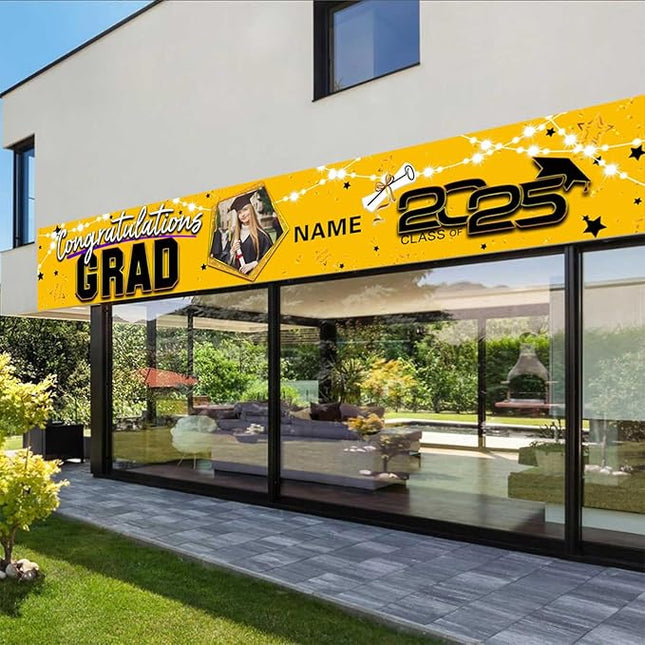 UUBAO Custom Graduation Party Decorations 2025 Personalization Congrats Grad Banner Graduation Backdrop(Yellow)
