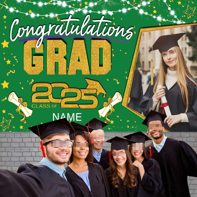 UUBAO Custom Graduation Party Decorations Personalization Banner Class of 2025 Backdrop (Dark Green and Gold)