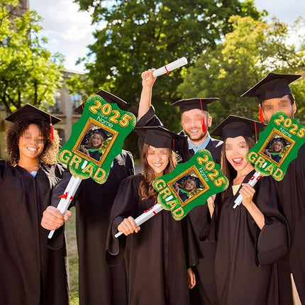 UUBAO Personalized Graduation Double Sided Face Fan Class of 2025 Customized Graduation Head Face Cutout with Handle Fun Photo Prop Supplies(Dark Green)