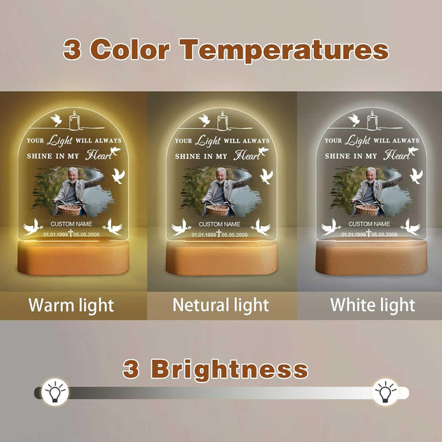UUBAO Personalized Memorial Gift Photo Night Light Customized Light Up Acrylic Plaque Lamp Sympathy Bereavement Remembrance Gift(Peace Dove)