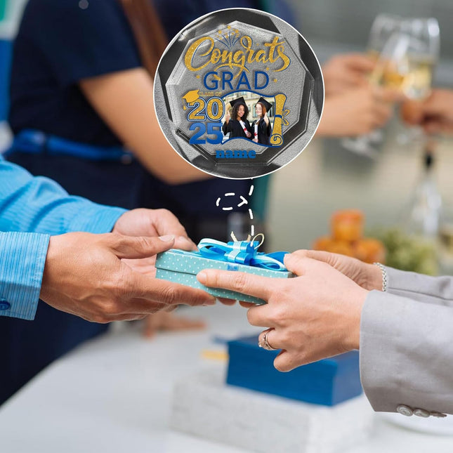 UUBAO Personalized Graduation Gift Class of 2025 Desk Paperweight Farewell Memorial Decorative Signs Plaques with Photo (Blue and Gold)