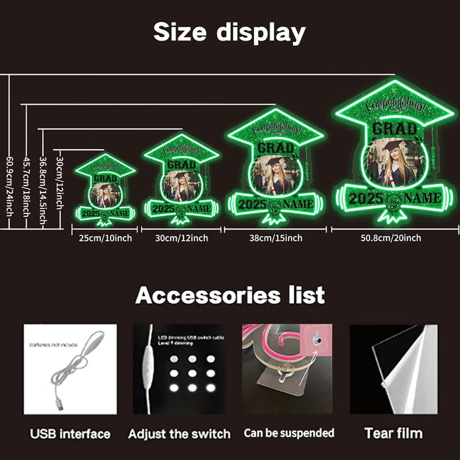 UUBAO Custom Graduation Gift LED Neon Signs Class of 2025 Personalized Photo Congrats Grad USB Powered (Dark Green)