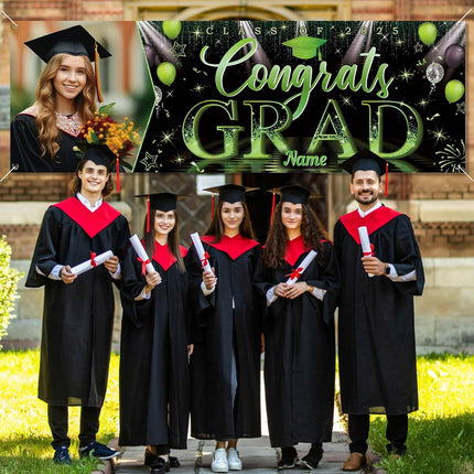 UUBAO Custom Graduation Party Decorations Personalization Banner Class of 2025 Backdrop (Light Green）