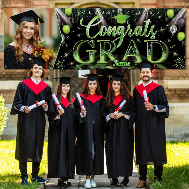 UUBAO Custom Graduation Party Decorations Personalization Banner Class of 2025 Backdrop (Light Green）