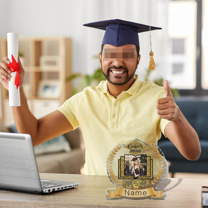 UUBAO Customized Graduation Plaque with Single Picture Custom Picture 2025 Congrats Grad Crystal Desktop Farewell Keepsake Gift (Champagne)