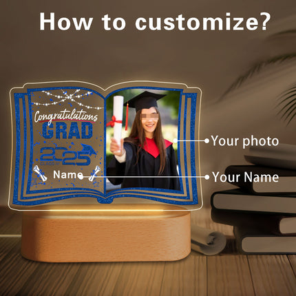 UUBAO Custom Night Light with Photo Name 2025 Personalized Graduation Led Lamp for Women Man Gifts for College High School (Navy Blue)