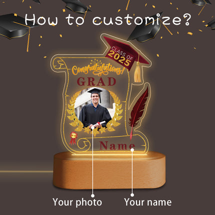 UUBAO Personalized Night Light Class of 2025 Graduation Gift for Junior High School College Teachers and Classmates(Maroon)