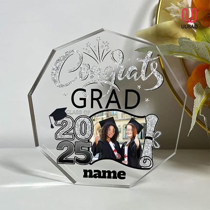 UUBAO Personalized Graduation Gift Class of 2025 Desk Paperweight Farewell Memorial Decorative Signs Plaques with Photo (Black and Silver)