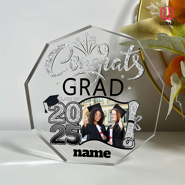 UUBAO Personalized Graduation Gift Class of 2025 Desk Paperweight Farewell Memorial Decorative Signs Plaques with Photo (Black and Silver)