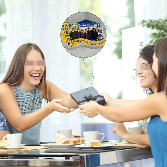 UUBAO Customized Graduation Plaque with Photo Crystal Desktop Keepsake Gift (Blue and Gold)