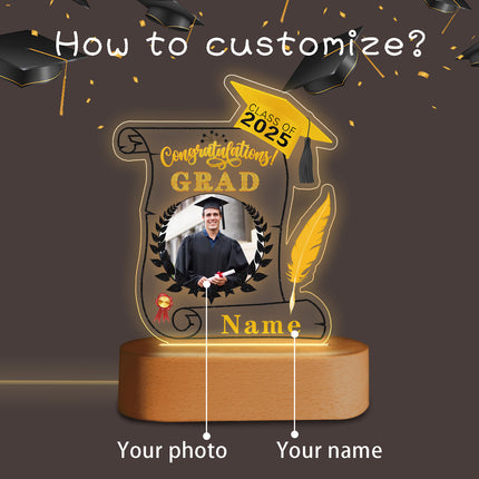 UUBAO Personalized Night Light Class of 2025 Graduation Gift for Junior High School College Teachers and Classmates(Yellow)