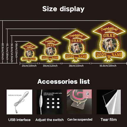 UUBAO Custom Graduation Gift LED Neon Signs Class of 2025 Personalized Photo Congrats Grad USB Powered (Maroon)
