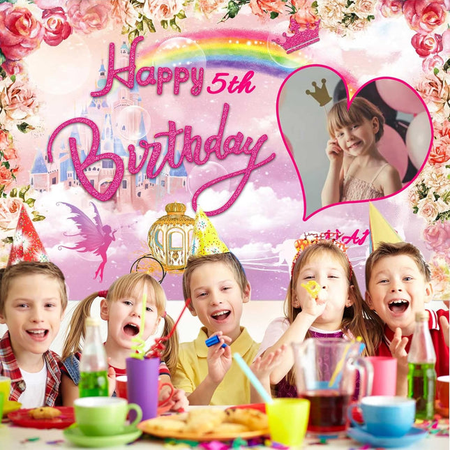 UUBAO Custom Princess Castle Happy Birthday Party Decorations Supplies Personalized Pink Royal Backdrop Banner for Girl