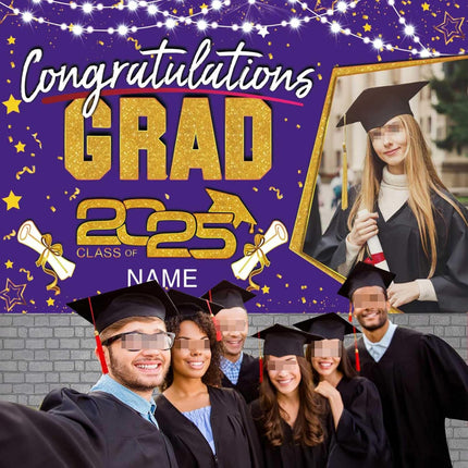 UUBAO Custom Graduation Party Decorations Personalization Banner Class of 2025 Backdrop (Purple and Gold)