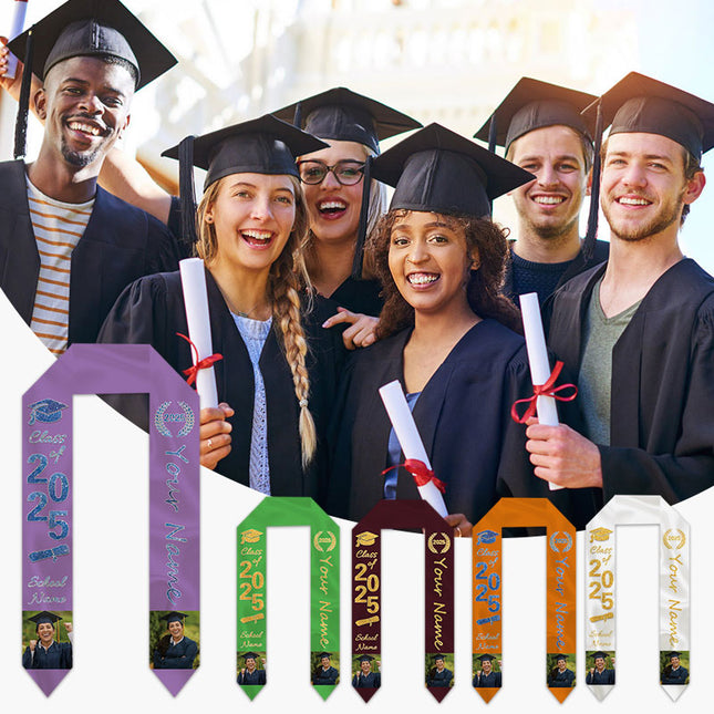 UUBAO Personalized Photo Name Graduation Shawl Custom Multi-color Option Graduation Stole Class Of 2025 Honor Shoulder Strap Decoration (Yellow)