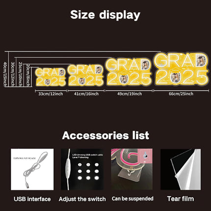 UUBAO Personalized Graduation Gift Neon Signs Congrats Grad LED Light Signs with Photo 2025 Party Backdrop Light Sign Decor (Yellow)