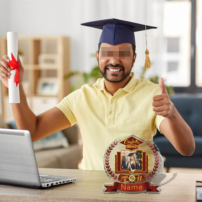 UUBAO Customized Graduation Plaque with Single Picture Custom Picture 2025 Congrats Grad Crystal Desktop Farewell Keepsake Gift (Maroon)