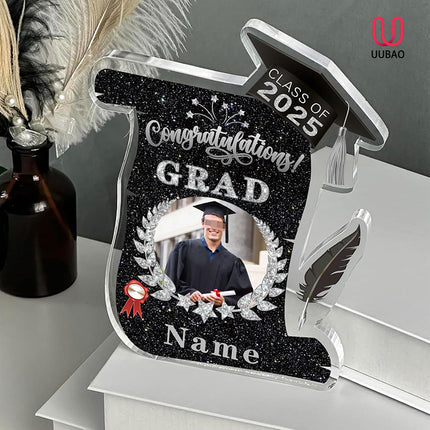 UUBAO Personalized Graduation Gift Class of 2025 Desk Paperweight Farewell Memorial Decorative Signs Plaques with Photo (Black and Silver)