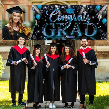 UUBAO Custom Graduation Party Decorations Personalization Banner Class of 2025 Backdrop (Navy Blue）