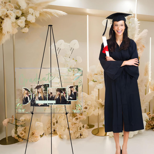 UUBAO Customized Welcome Sign for Graduation Party Personalized Acrylic Sign with Photo Name Class of 2025 Graduation Decor(Green Leaves)