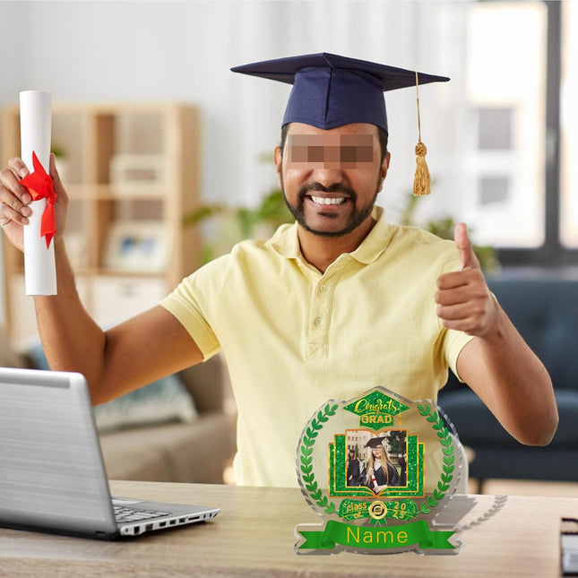 UUBAO Customized Graduation Plaque with Single Picture Custom Picture 2025 Congrats Grad Crystal Desktop Farewell Keepsake Gift (Dark Green)