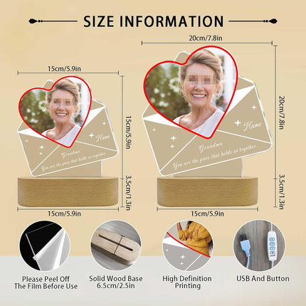 UUBAO Customized Acrylic Night Light Gifts Personalized Mother's Day Gifts Custom Photo for Grandma